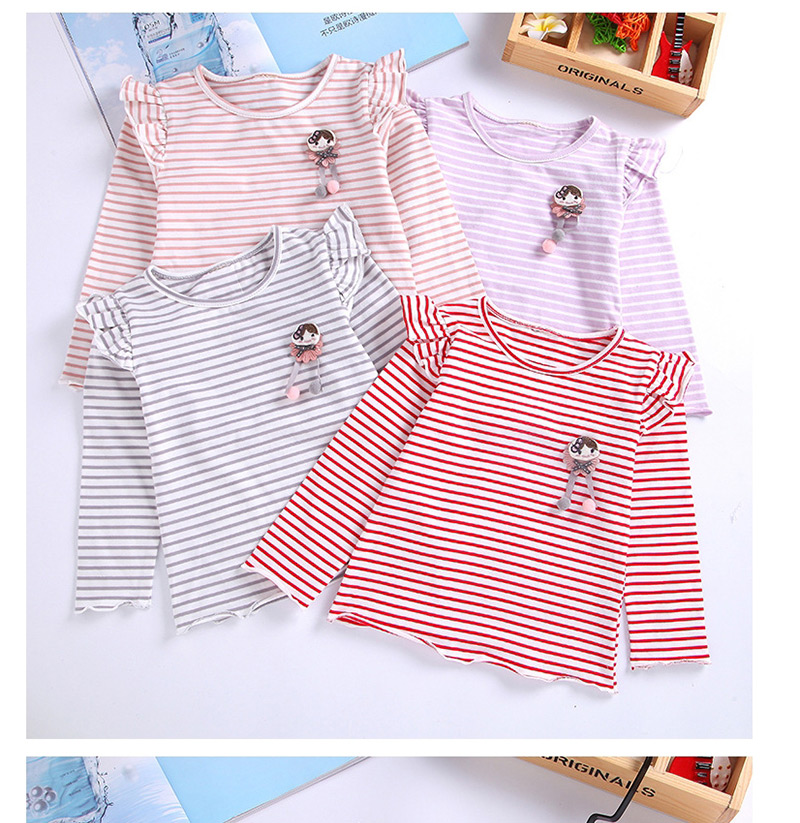 Fashion Pink Striped Wooden Ear T-shirt,Kids Clothing
