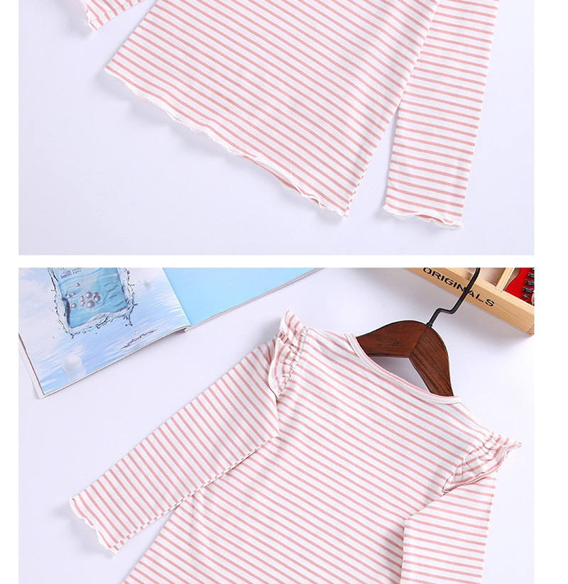 Fashion Red Striped Wooden Ear T-shirt,Kids Clothing