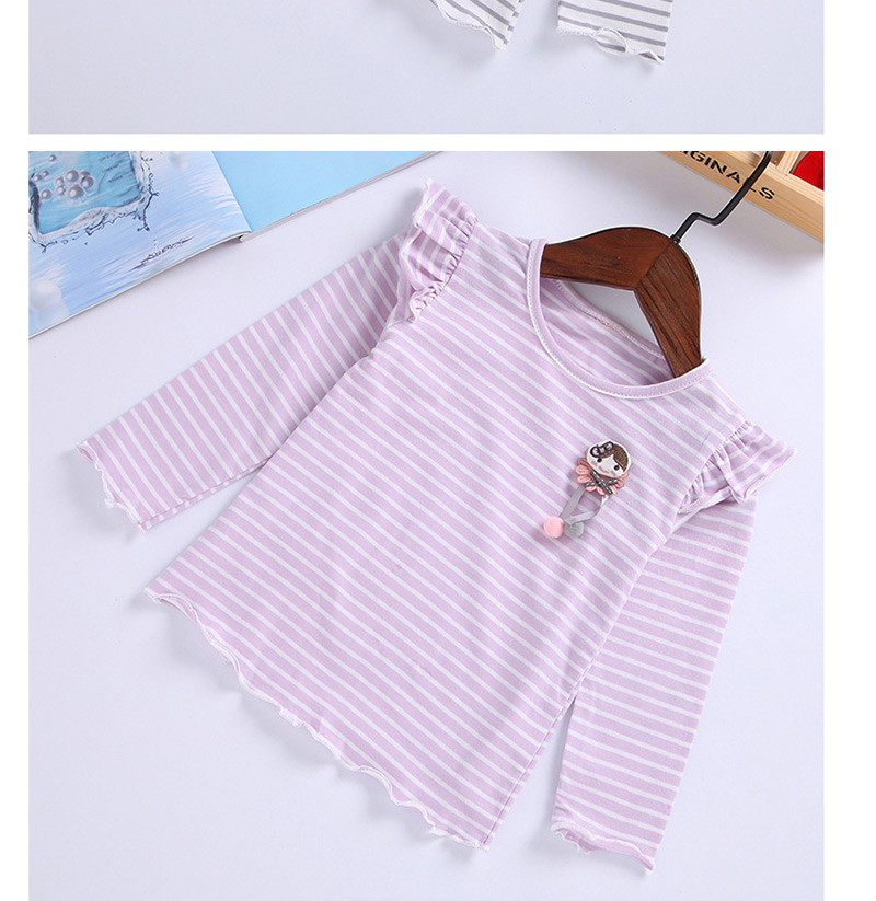 Fashion Pink Striped Wooden Ear T-shirt,Kids Clothing