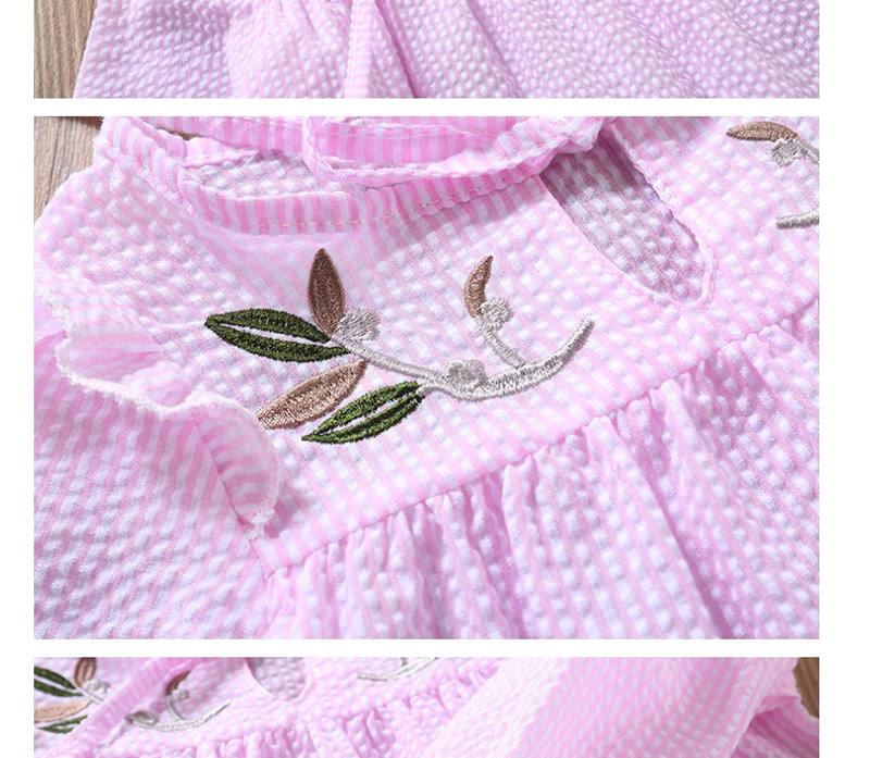 Fashion Pink Striped Cotton Embroidered Children
