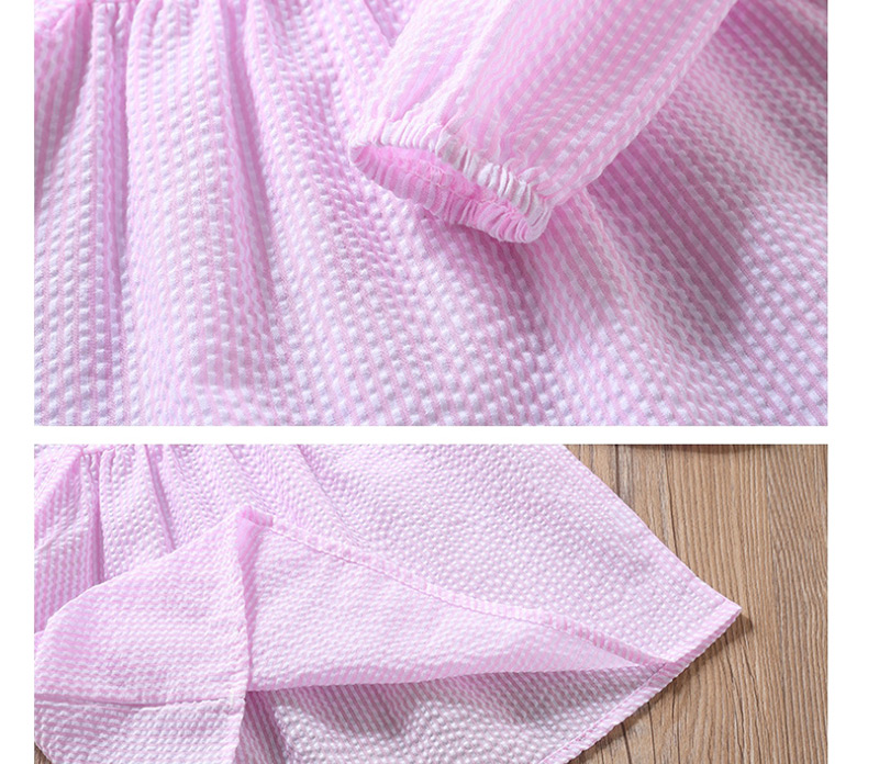 Fashion Pink Striped Cotton Embroidered Children