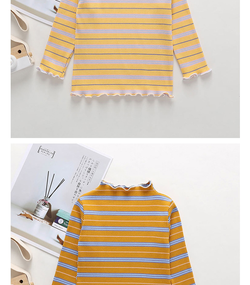 Fashion Yellow Striped Round Neck Cotton Children