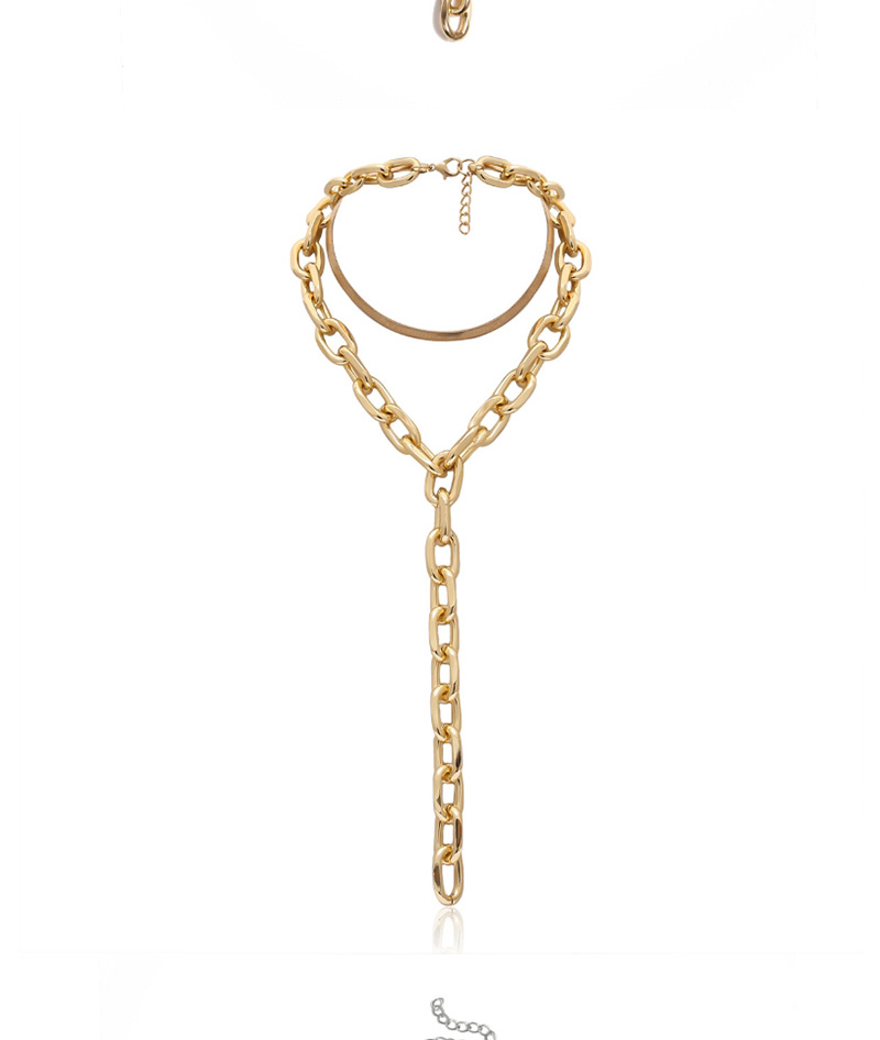 Fashion Gold Geometric Snake Bone Chain Y-shaped Tassel Necklace,Multi Strand Necklaces