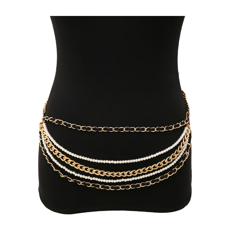 Fashion Gold Geometric Chain Fringed Imitation Pearl Waist Chain,Body Piercing Jewelry