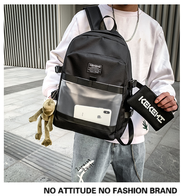 Fashion Gray + Pendant Contrast Stitching Letter Print Backpack,Backpack