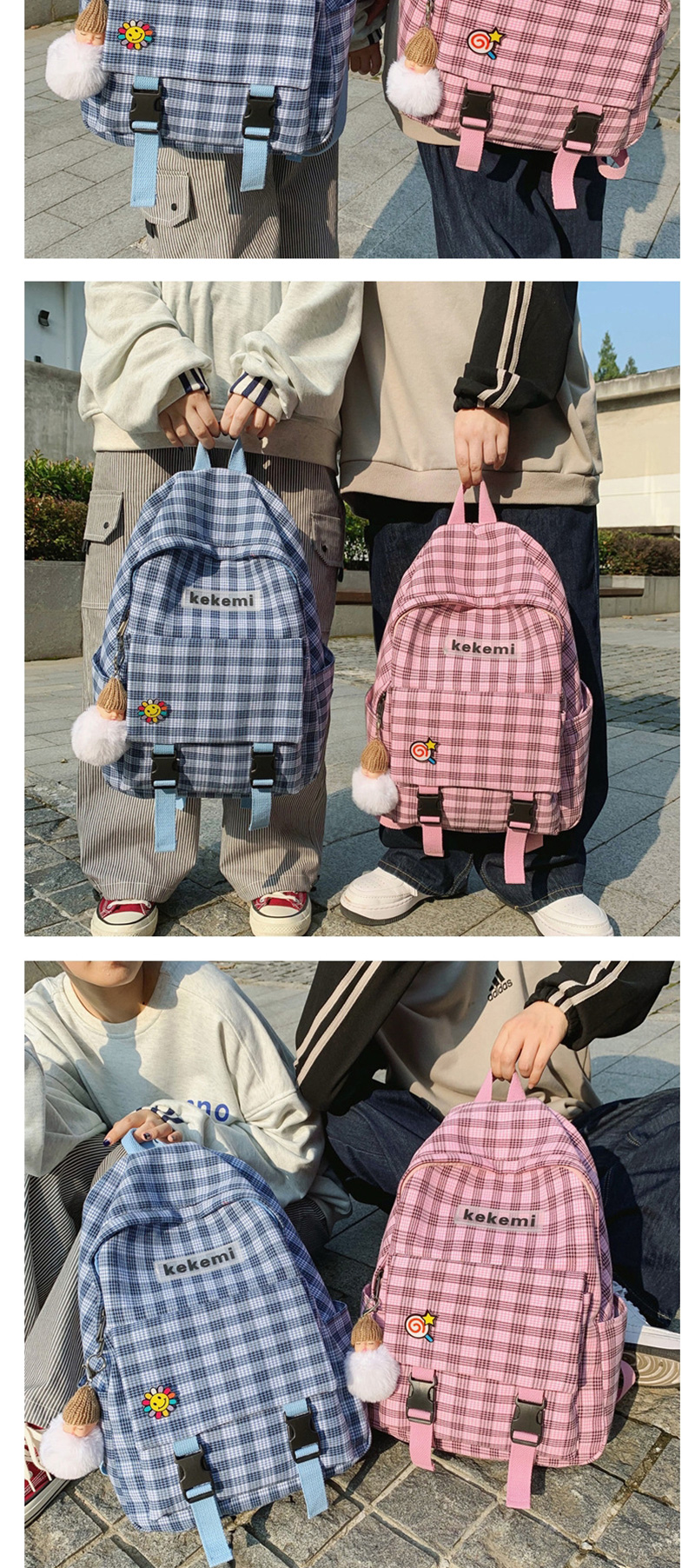 Fashion Pink Plus Pendant Plaid Backpack,Backpack