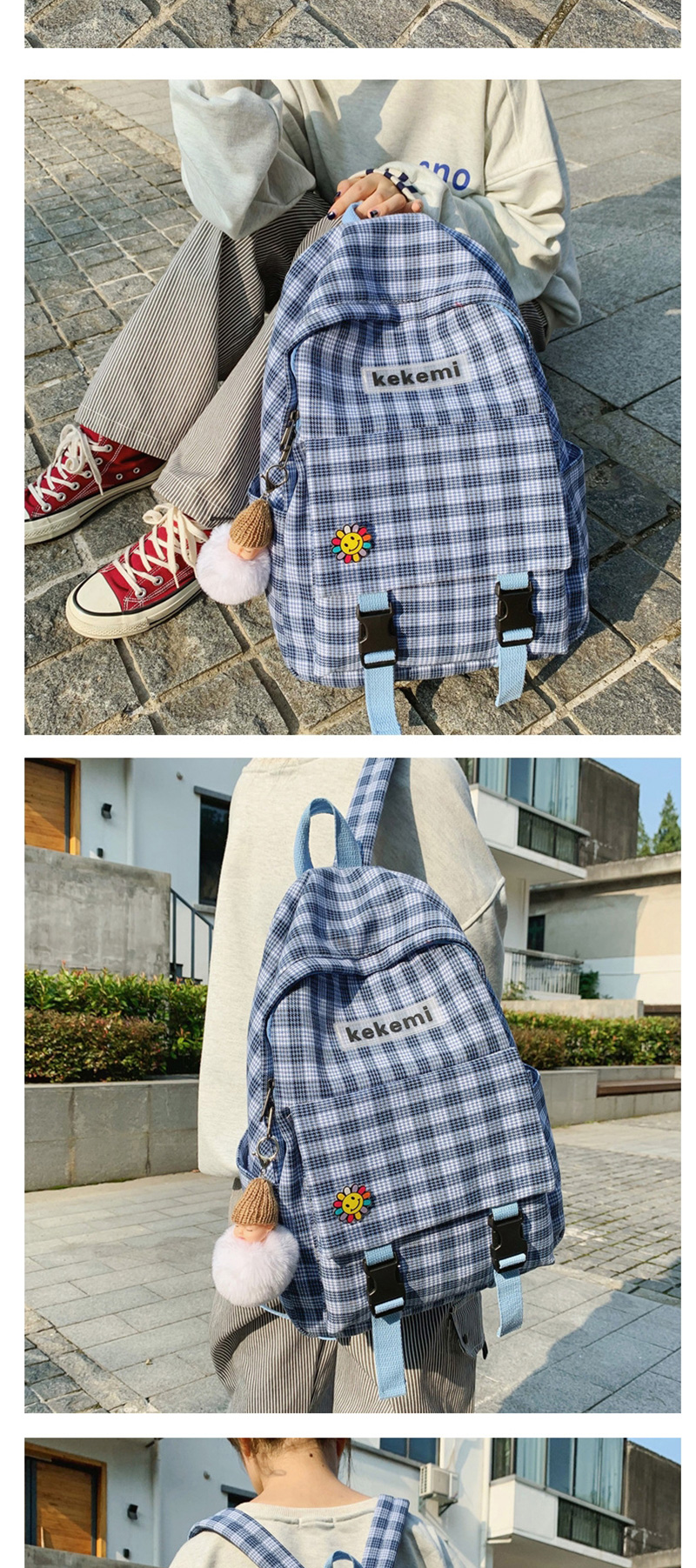 Fashion Blue Plaid Backpack,Backpack