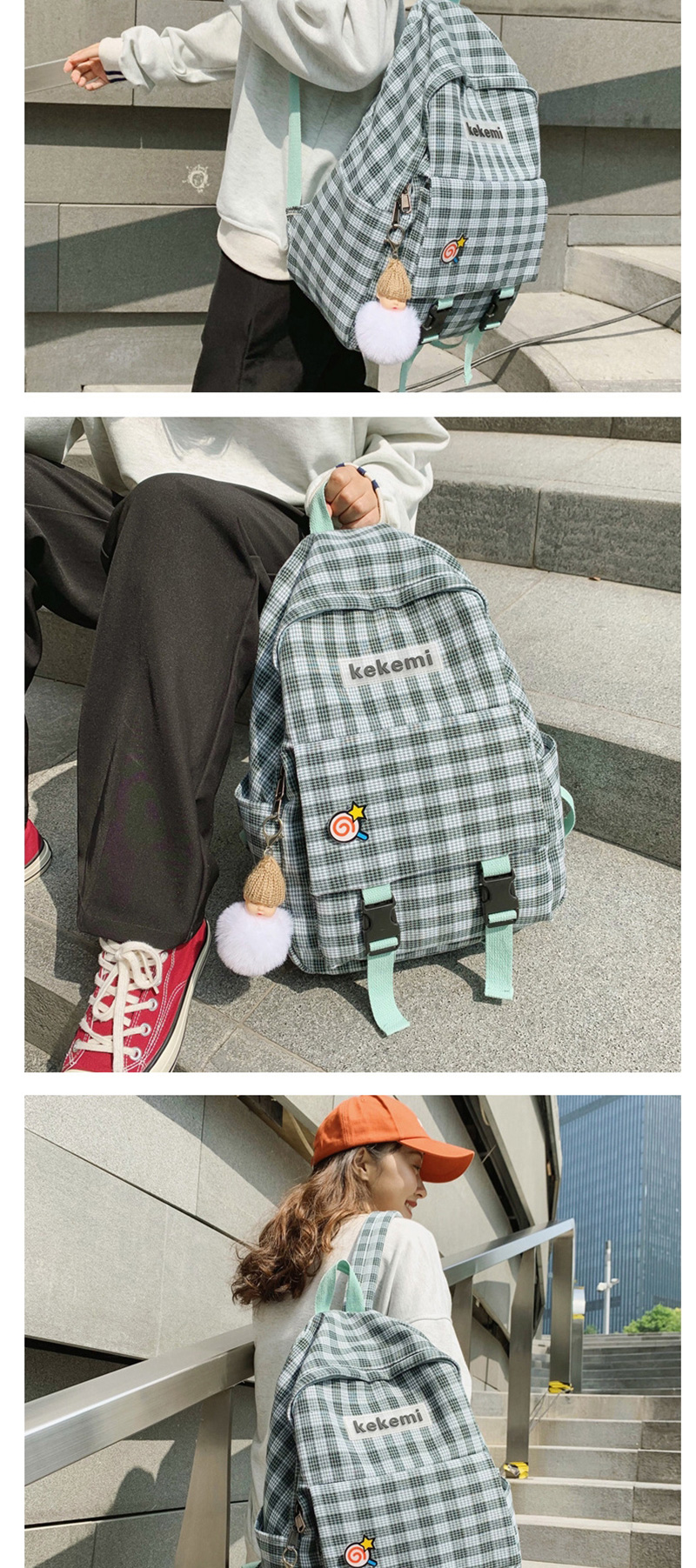Fashion Pink Plus Pendant Plaid Backpack,Backpack