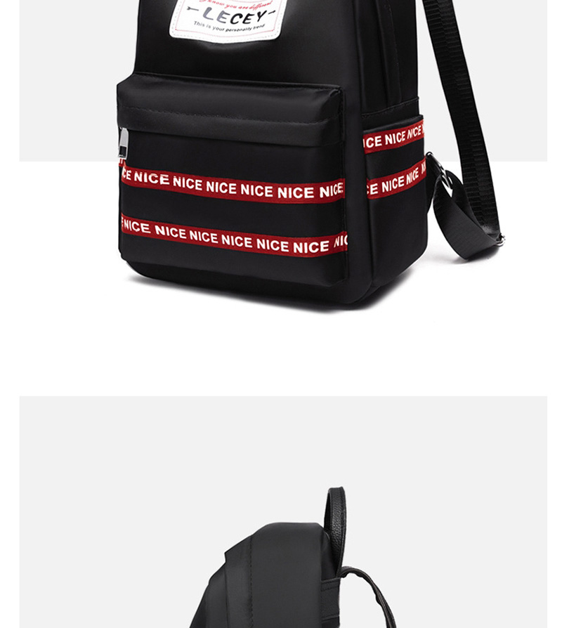Fashion Black Oxford Cloth Ribbon Printed Stitching Backpack,Backpack
