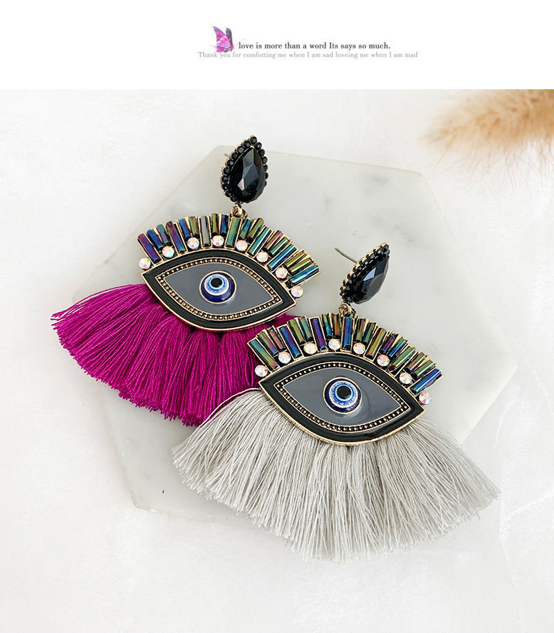 Fashion Royal Blue + Khaki Alloy Studded Eye Tassel Earrings,Drop Earrings