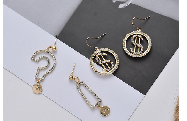 Fashion Gold Letter Question Mark Diamond Earrings,Drop Earrings