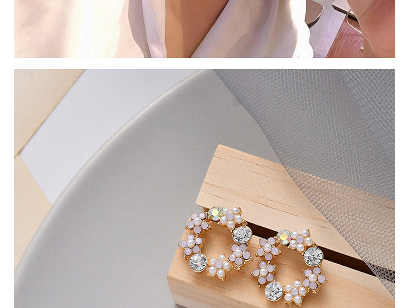 Fashion Green  Silver Needle Color Circle Wreath Diamond Earrings,Stud Earrings