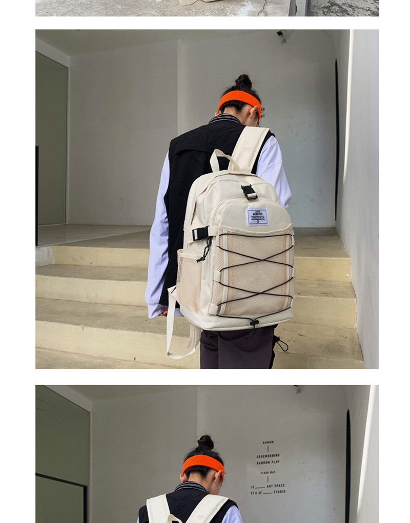 Fashion Beige Labeled Mesh Cloth Stitching Backpack,Backpack