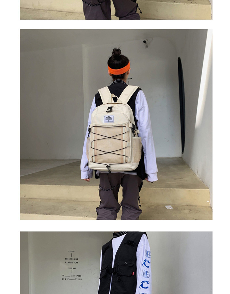 Fashion Beige Labeled Mesh Cloth Stitching Backpack,Backpack