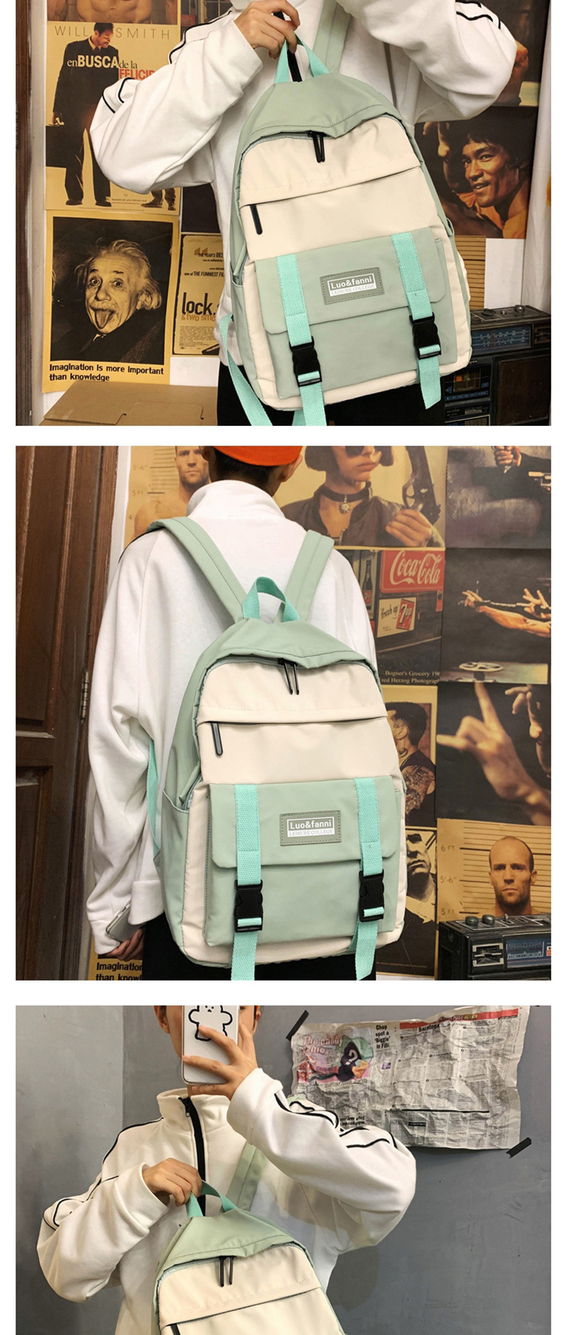 Fashion Green Contrast Shoulder Bag,Backpack