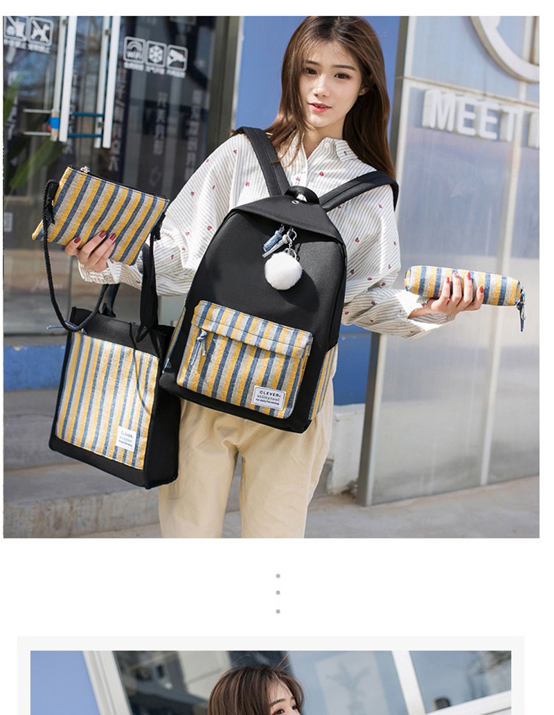 Fashion Black Paragraph Two Canvas Striped Backpack,Backpack