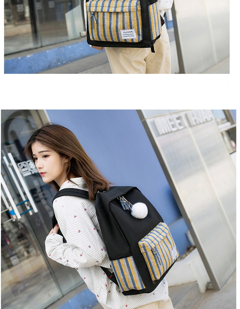 Fashion White Paragraph Two Canvas Striped Backpack,Backpack