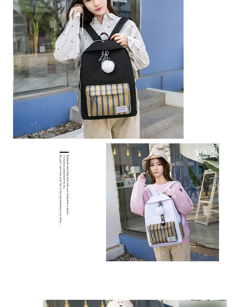 Fashion White Paragraph Two Canvas Striped Backpack,Backpack