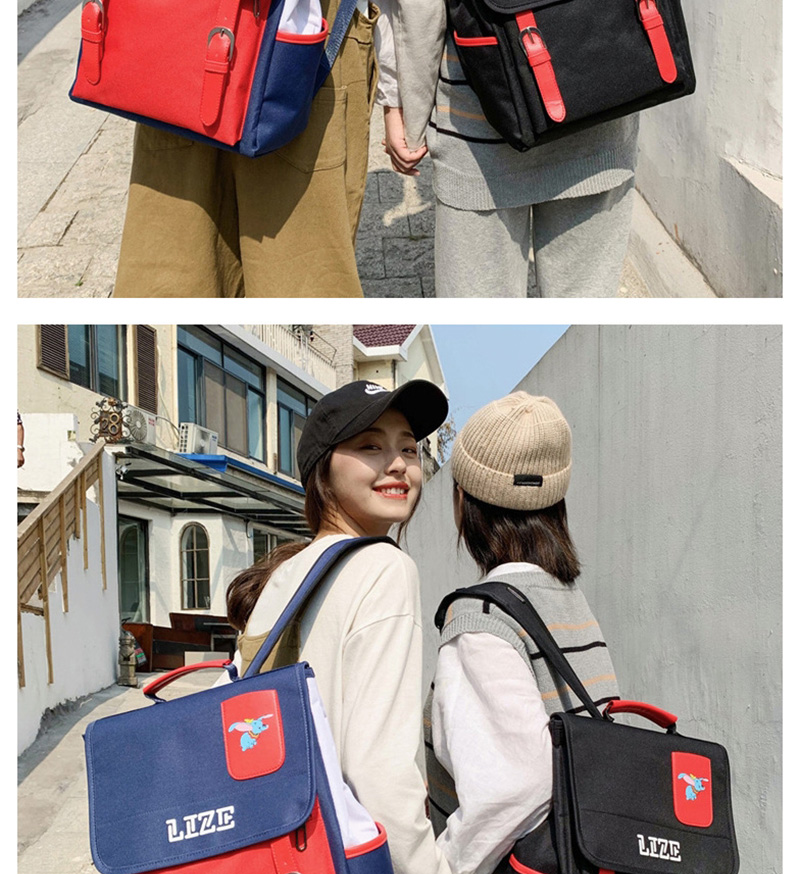Fashion Blue Red Hat Contrast Flip Canvas Shoulder Bag,Backpack