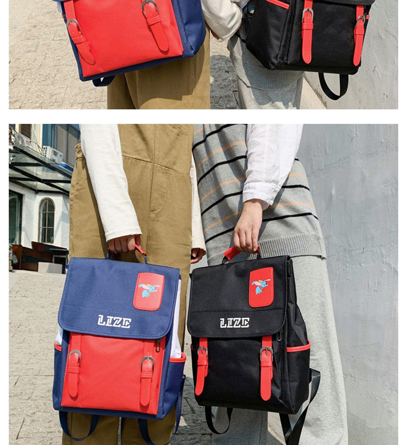 Fashion Blue Red Flying Elephant Contrast Flip Canvas Shoulder Bag,Backpack