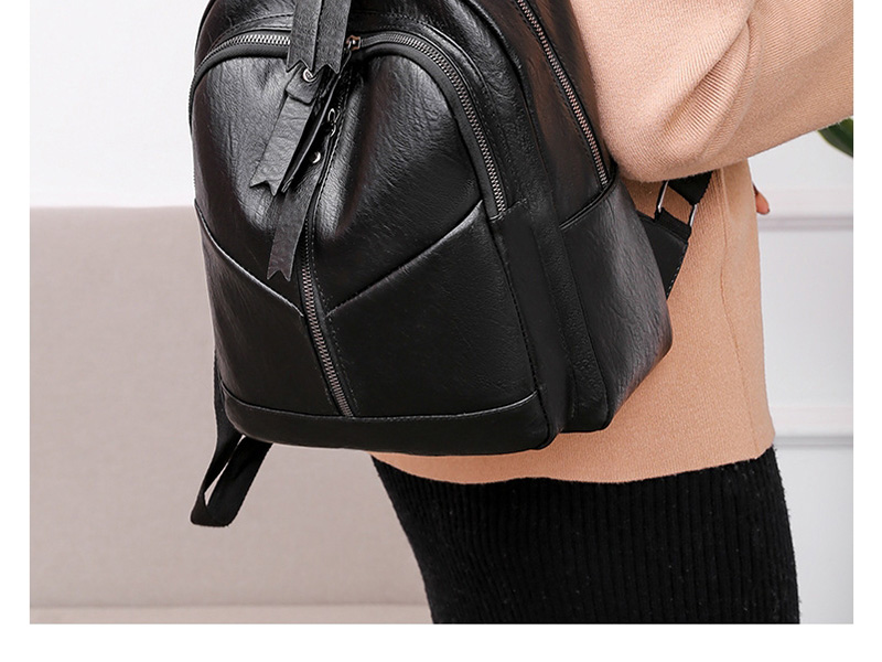 Fashion Black Solid Color Zipper Embossed Backpack,Backpack