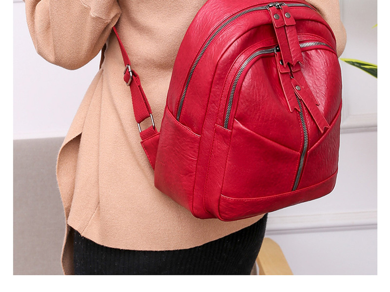 Fashion Black Solid Color Zipper Embossed Backpack,Backpack
