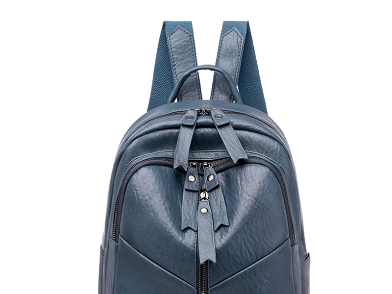 Fashion Blue Solid Color Zipper Embossed Backpack,Backpack