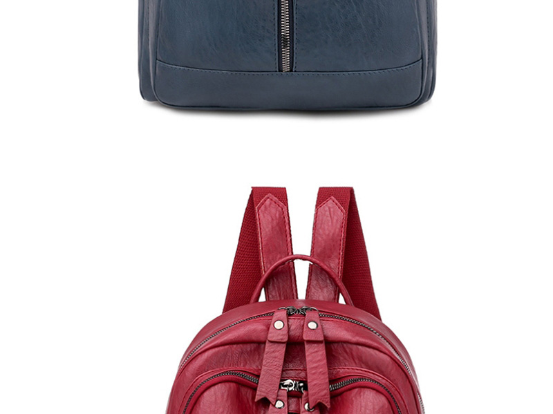 Fashion Red Solid Color Zipper Embossed Backpack,Backpack
