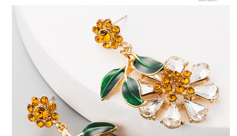 Fashion Gold  Silver Needle Alloy With Rhinestone Flower Drip Oil Leaf Stud Earrings,Drop Earrings