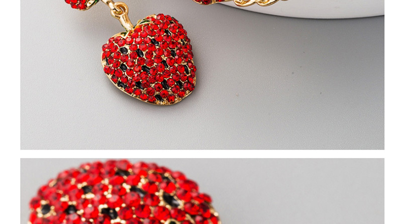 Fashion Red  Silver Needle Strawberry With Diamond Asymmetrical Earrings,Drop Earrings