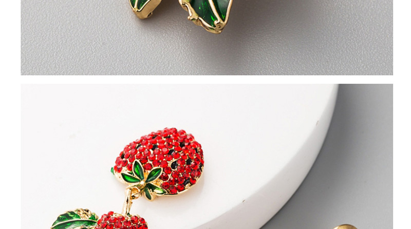 Fashion Red  Silver Needle Strawberry With Diamond Asymmetrical Earrings,Drop Earrings