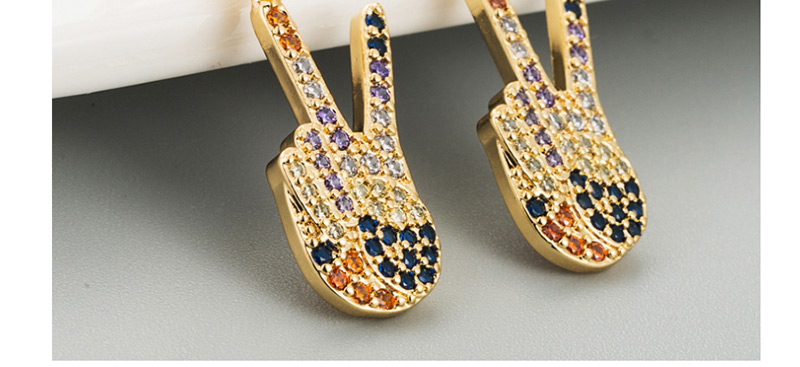 Fashion Color Finger Victory Gesture With Zircon Earrings,Earrings