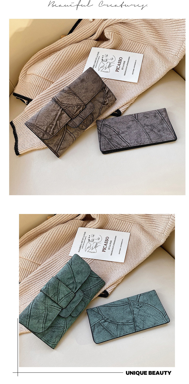 Fashion Khaki Wallet 3 Fold Long Change Clip 2 Piece Set,Wallet