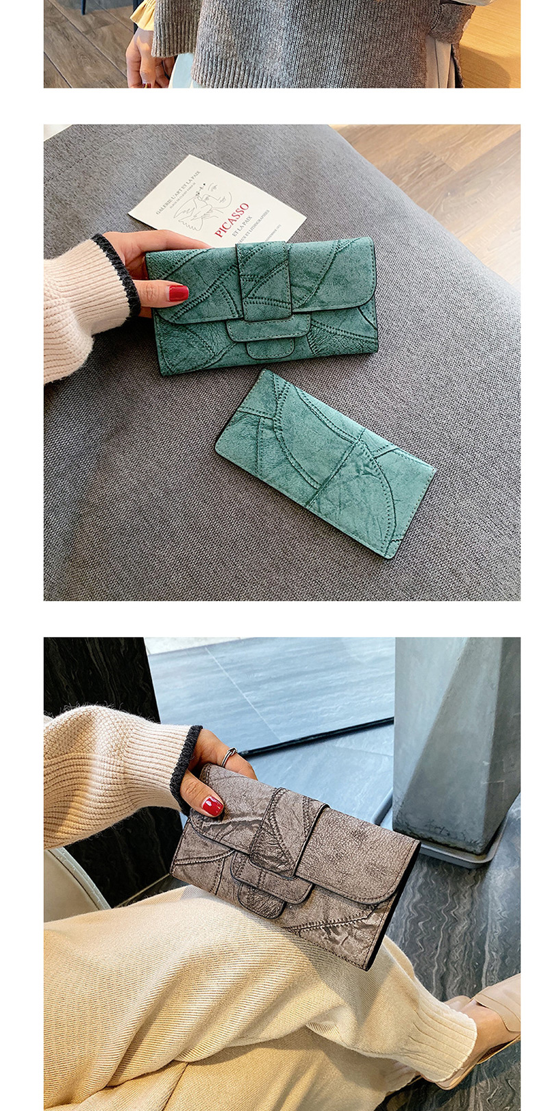 Fashion Green Wallet 3 Fold Long Change Clip 2 Piece Set,Wallet