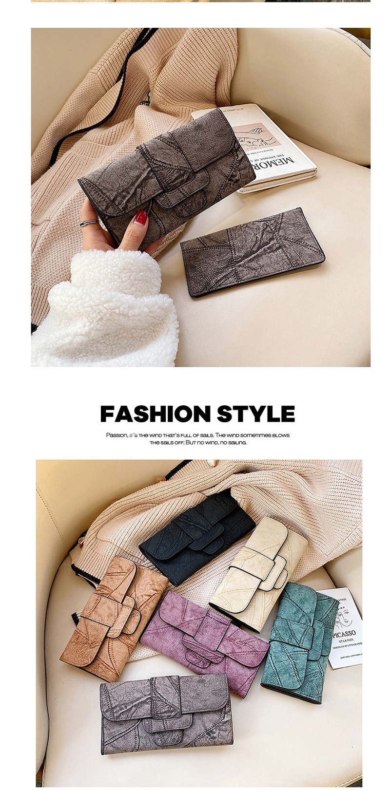 Fashion Black Wallet 3 Fold Long Change Clip 2 Piece Set,Wallet