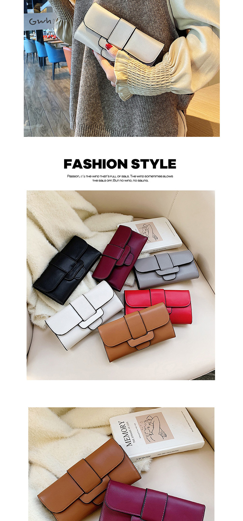 Fashion Brown 3 Fold Long Belt Buckle Oil Side Change Clip 2 Piece Set,Wallet