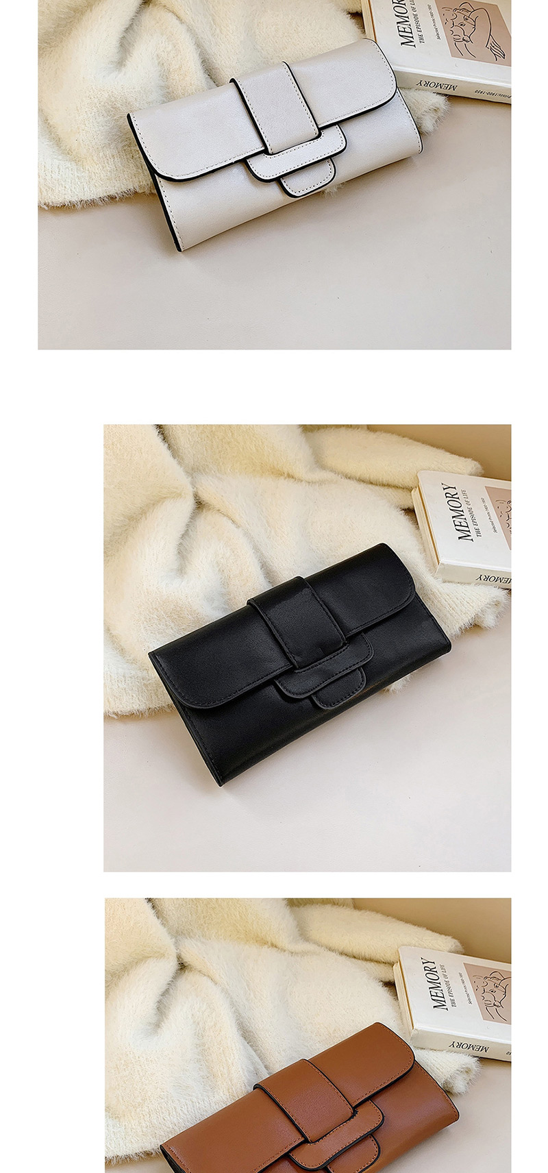 Fashion Light Grey 3 Fold Long Belt Buckle Oil Side Change Clip 2 Piece Set,Wallet