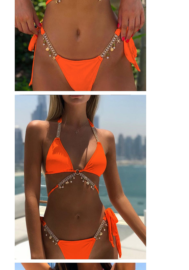 Fashion Orange Cross-studded Bandage Split Swimsuit,Bikini Sets