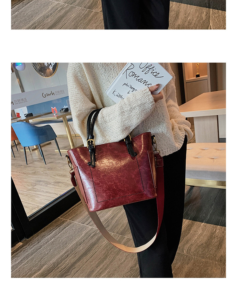 Fashion Red Wine Broadband Contrast Shoulder Messenger Bag,Handbags