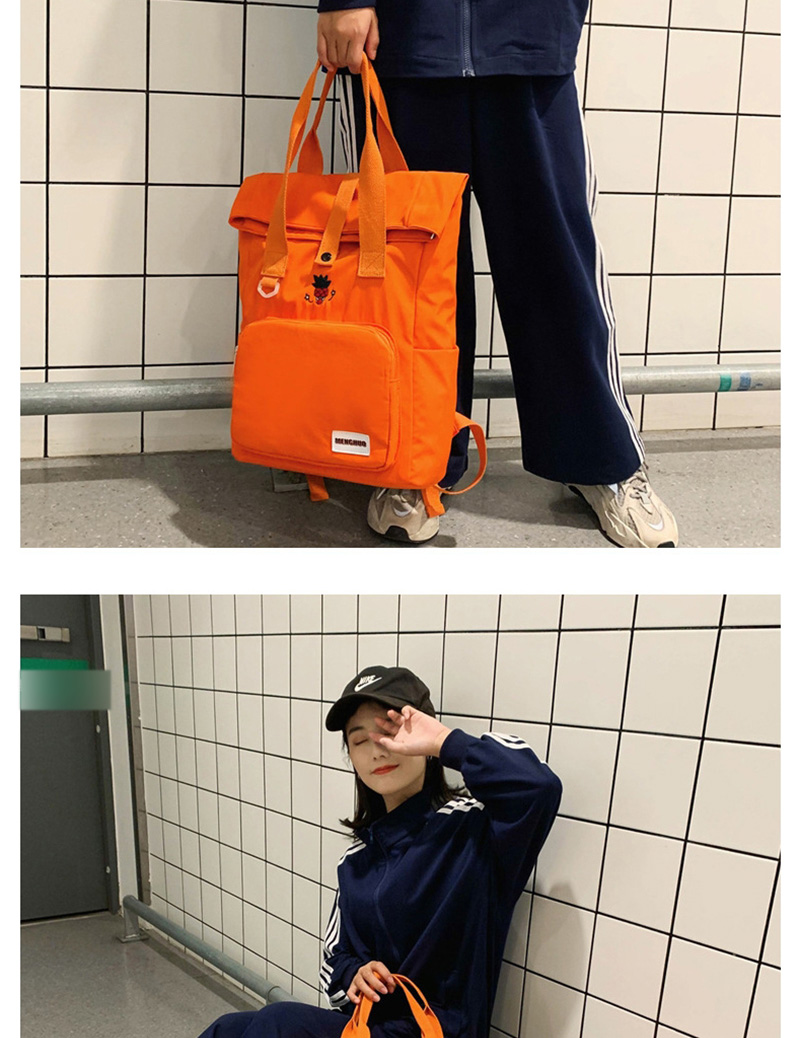 Fashion Orange Cartoon Embroidered Contrast Ribbon Backpack,Backpack