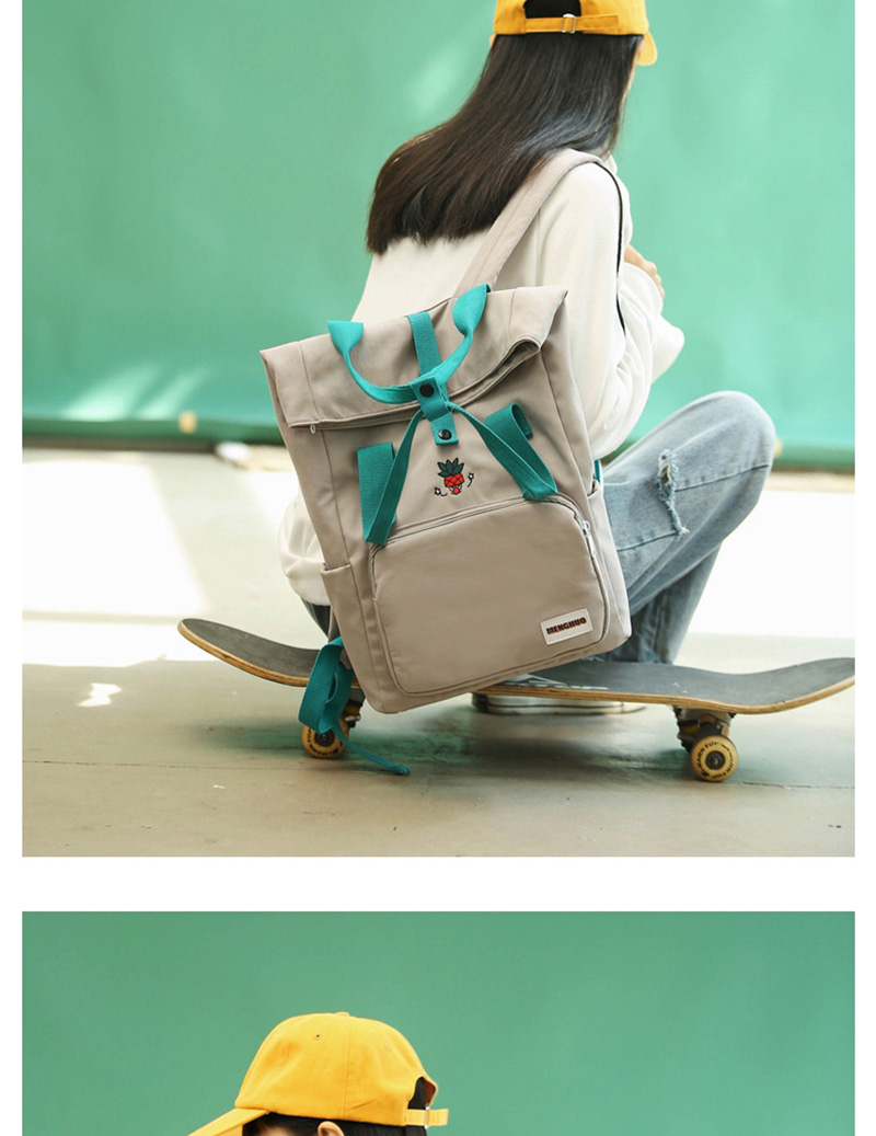 Fashion Light Grey Cartoon Embroidered Contrast Ribbon Backpack,Backpack