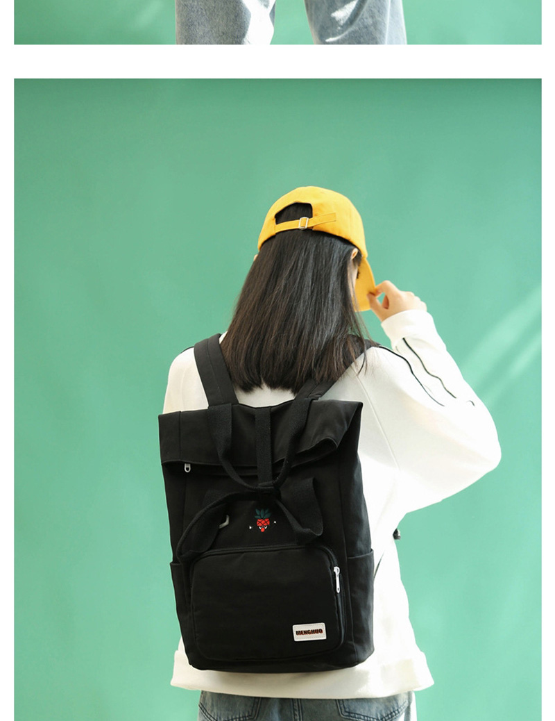 Fashion Black Cartoon Embroidered Contrast Ribbon Backpack,Backpack