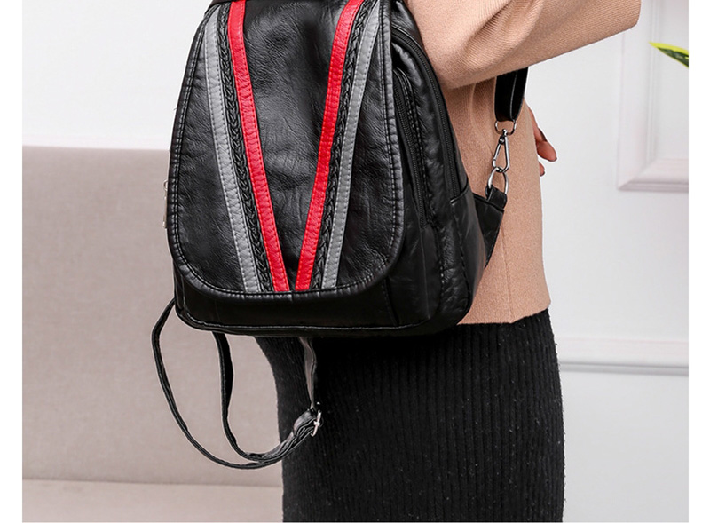 Fashion Black Washed Leather Multi-layer Backpack,Backpack