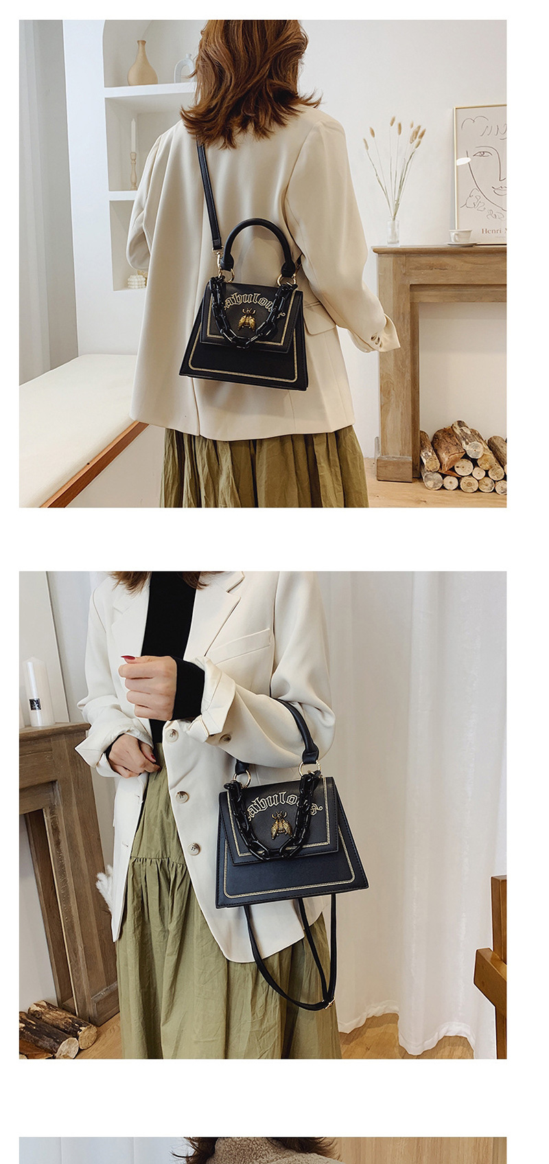 Fashion Black Chain Letter Single Crossbody Bag,Handbags