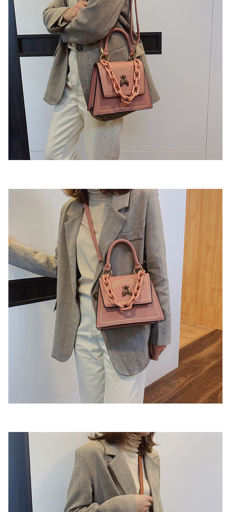 Fashion Pink Chain Letter Single Crossbody Bag,Handbags