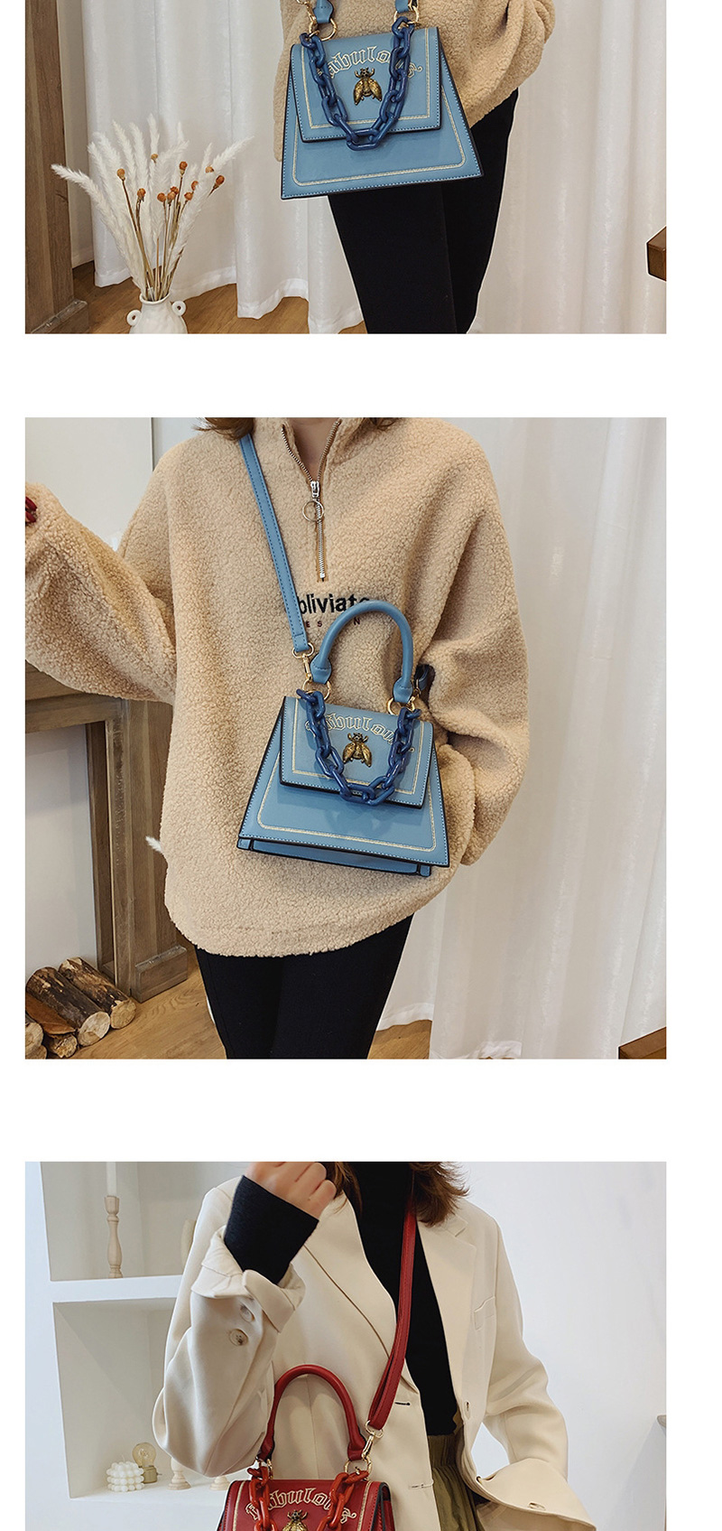 Fashion Blue Chain Letter Single Crossbody Bag,Handbags