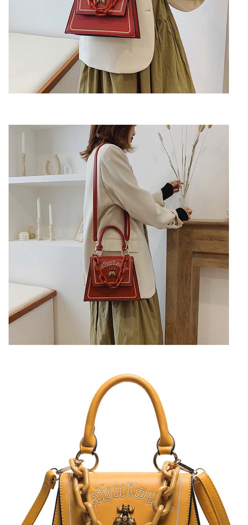 Fashion Creamy-white Chain Letter Single Crossbody Bag,Handbags