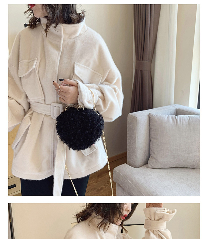 Fashion Black Plush Chain Heart-shaped Hand Shoulder Shoulder Bag,Handbags