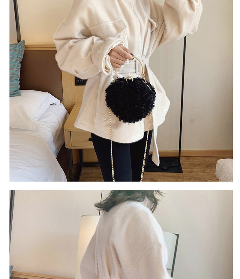 Fashion White Plush Chain Heart-shaped Hand Shoulder Shoulder Bag,Handbags