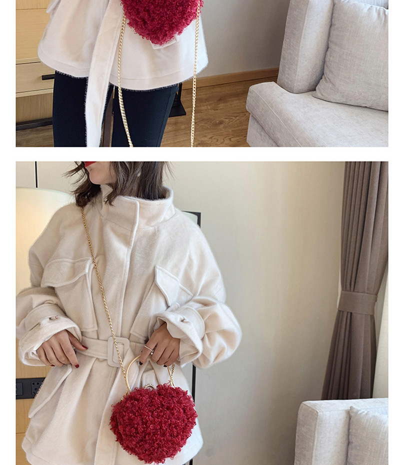 Fashion White Plush Chain Heart-shaped Hand Shoulder Shoulder Bag,Handbags